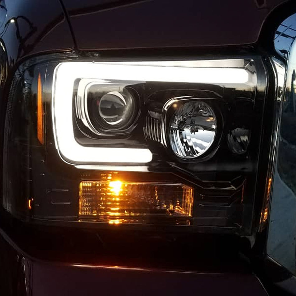 Ford Super Duty 05-07 Projector Headlights OLED Halos, DRL Smoked or Clear Lens