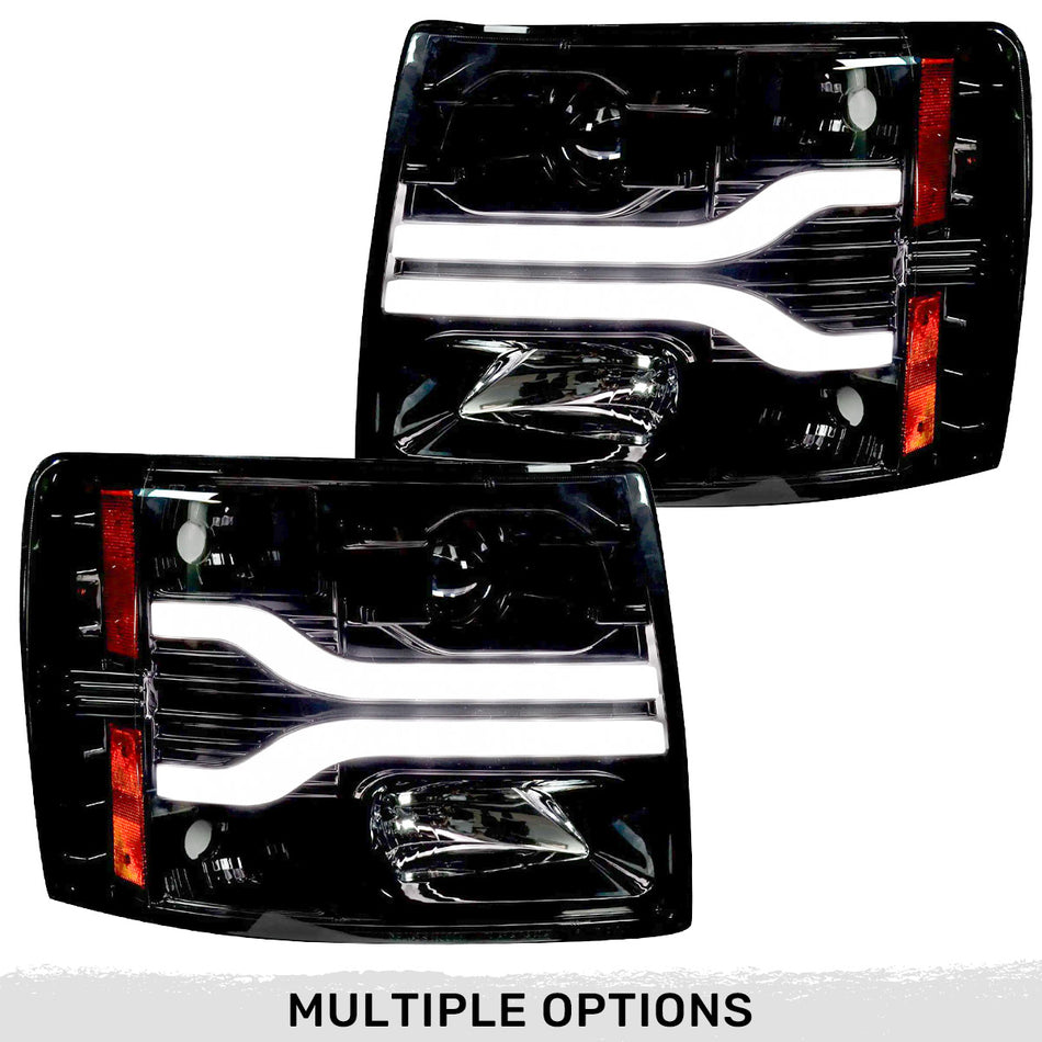 Chevrolet Silverado 07-14 (2nd Gen 3500 Dually) Projector Headlights OLED Halos DRL - Smoked or Clear Lens