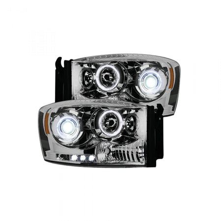 Dodge RAM 1500 06-08 &amp; 2500/3500 06-09 Projector Headlights CCFL Halos &amp; DRL in Clear/Chrome
