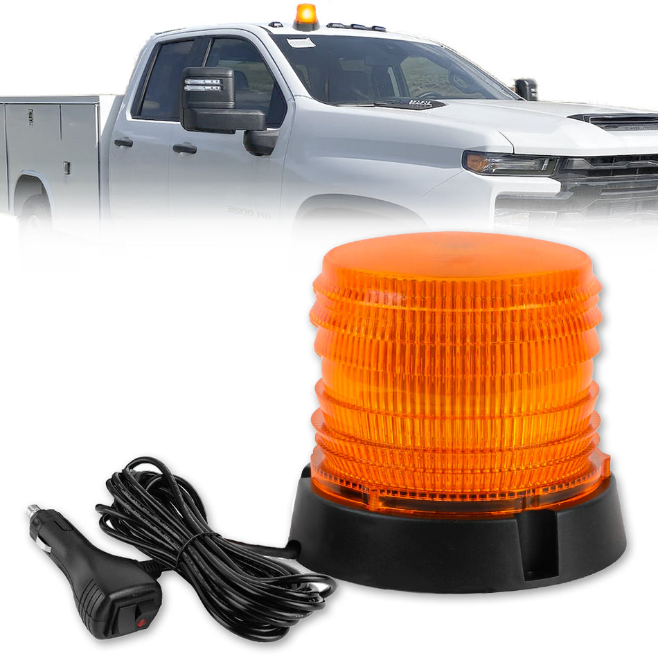 Exterior Roof Mounted 360 Degree 4.5" Warning 60 LED Strobe/Flashing Light Beacon in Amber - Magnet Suction Cups Installation with 16 ft Heavy Duty A/C Adapter Plug w/ 7 Lighting Functions