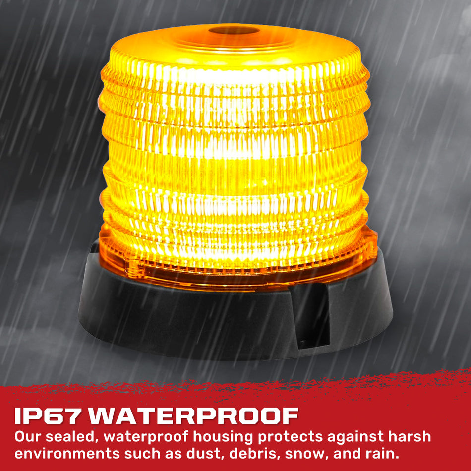 Exterior Roof Mounted 360 Degree 4.5" Warning 60 LED Strobe/Flashing Light Beacon in Amber - Magnet Suction Cups Installation with 16 ft Heavy Duty A/C Adapter Plug w/ 7 Lighting Functions