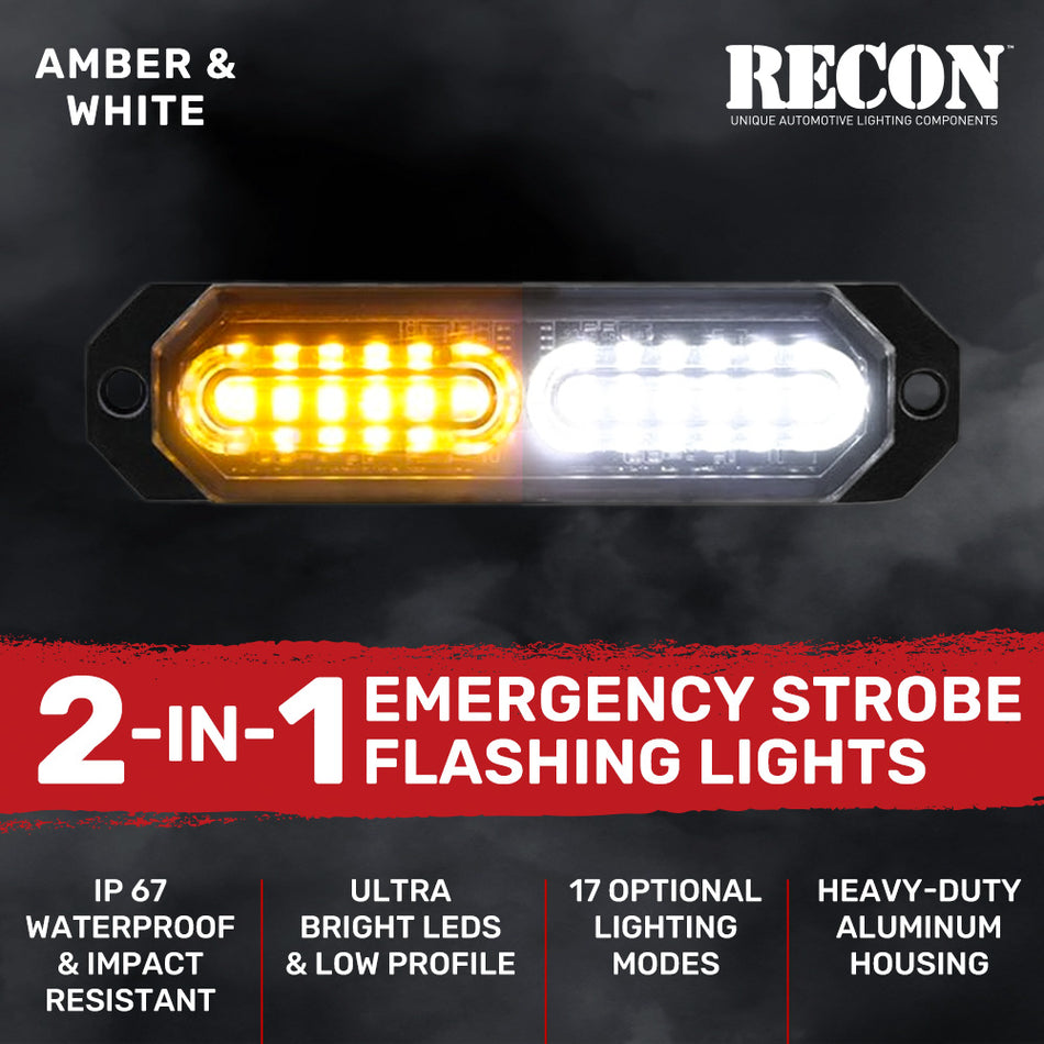 Universal 8-PC Ultra Slim Aluminum Surface Mounted 4.5" Emergency Ultra Bright LED Strobe Amber & White w/ 17 Light Functions