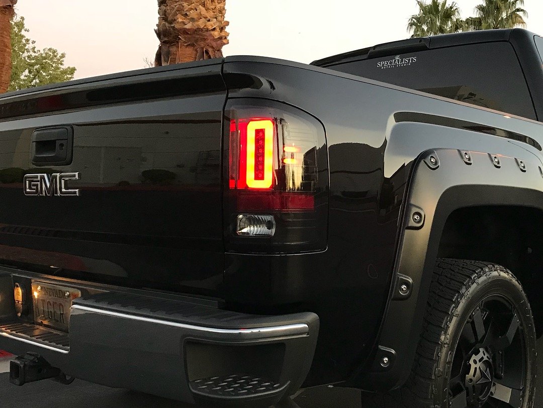 GMC Sierra 1500 14-18 &amp; 2500/3500 14-19 Tail Lights OLED in Dark Red Smoked