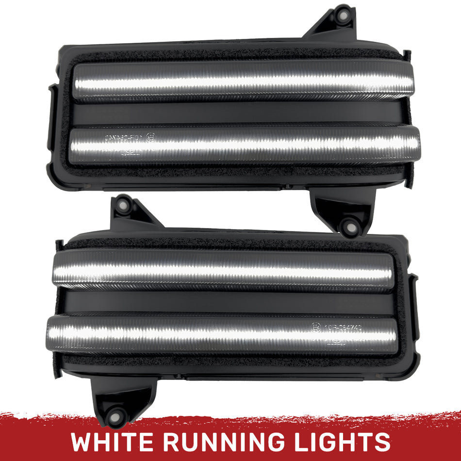 Chevy/GMC 20-24 Silverado & Sierra Side Mirror Lenses White DRL & Scanning Amber Turn Signals - Smoked Lens