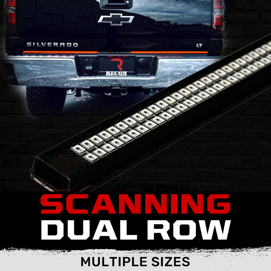 "Dual Row" Tailgate Bar High Power LED Red Scanning Turn Signals, Brake & White Reverse Lights - Multiple Sizes