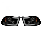 Dodge RAM 1500 09-19 &amp; 2500/3500 10-18 Projector Headlights OLED Halos &amp; DRL Smoked/Black