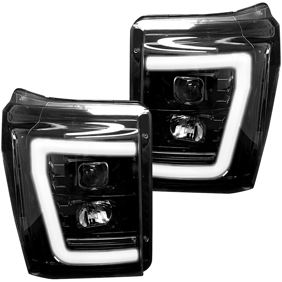 Ford Super Duty 11-16 F250/350/450/550 Projector Headlights OLED Halos, DRL - Smoked & Clear Lens