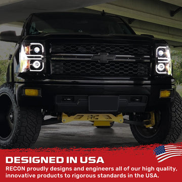 Smoked Amber Projector Headlights For 2014-2015 Chevy Silverado – With LED DRL Strip (Pair)