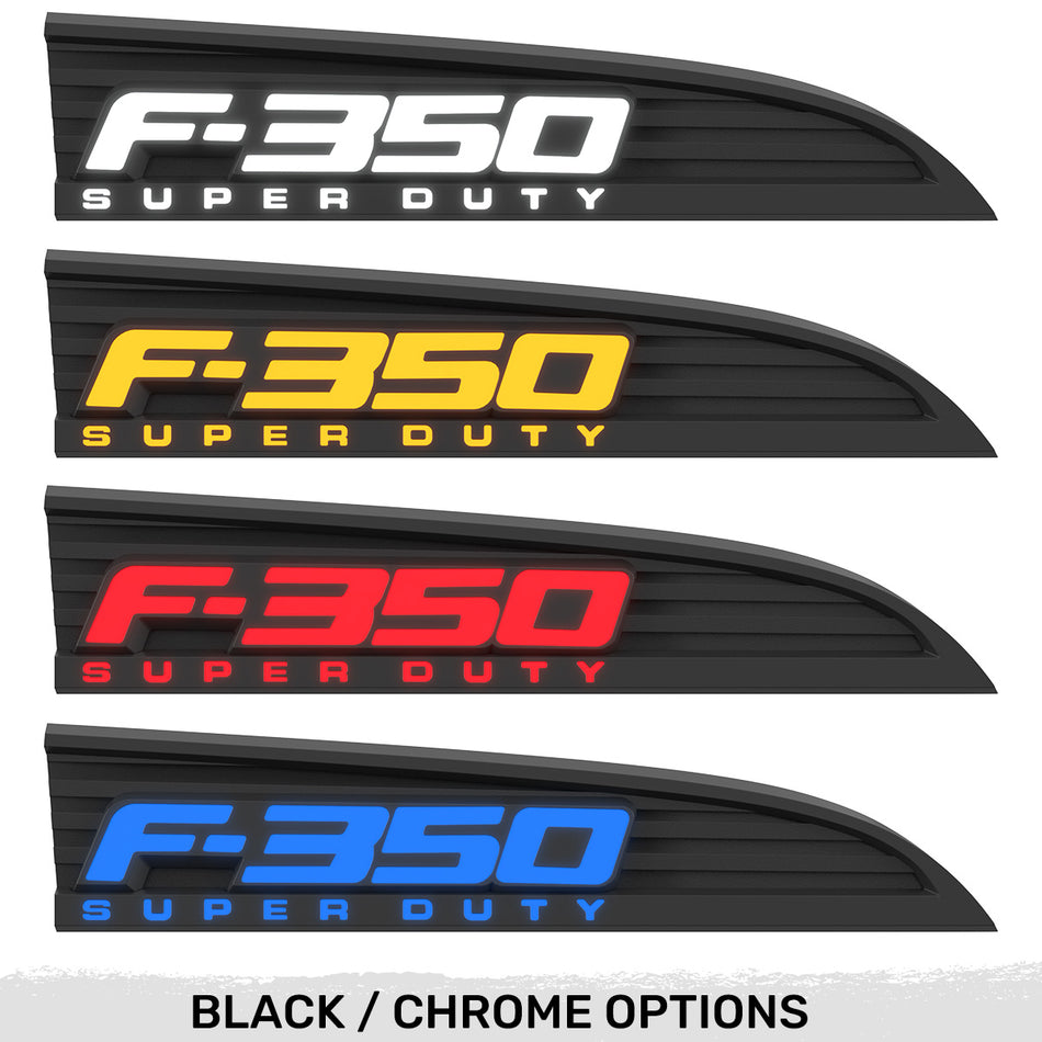 Ford F350 11-16 Illuminated Emblems Black or Chrome in White, Amber, Red & Blue