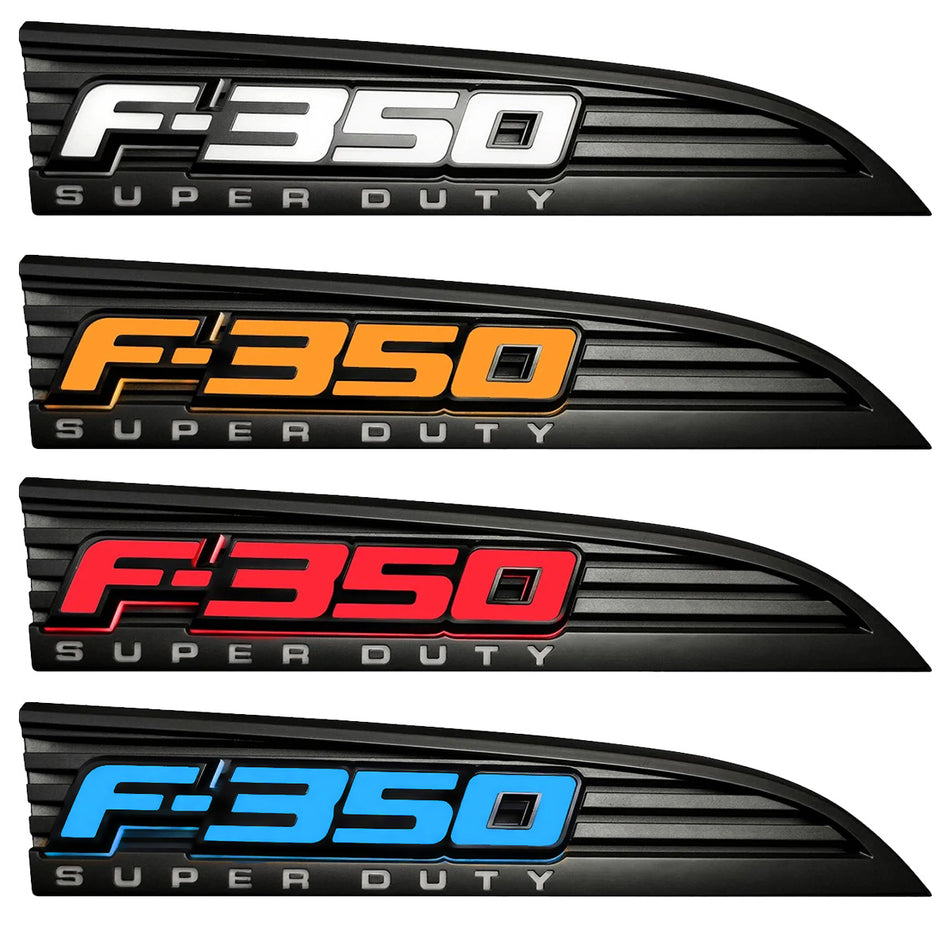 Ford F350 11-16 Illuminated Emblems Black in White, Amber, Red & Blue