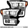 Ford F150 15-17 LED Projector Headlights w/ Ultra High Power Smooth White OLED DRL w/ Scanning Amber Turn Signals (Replaces OEM LED Headlights) - Multiple Styles - CLEAR