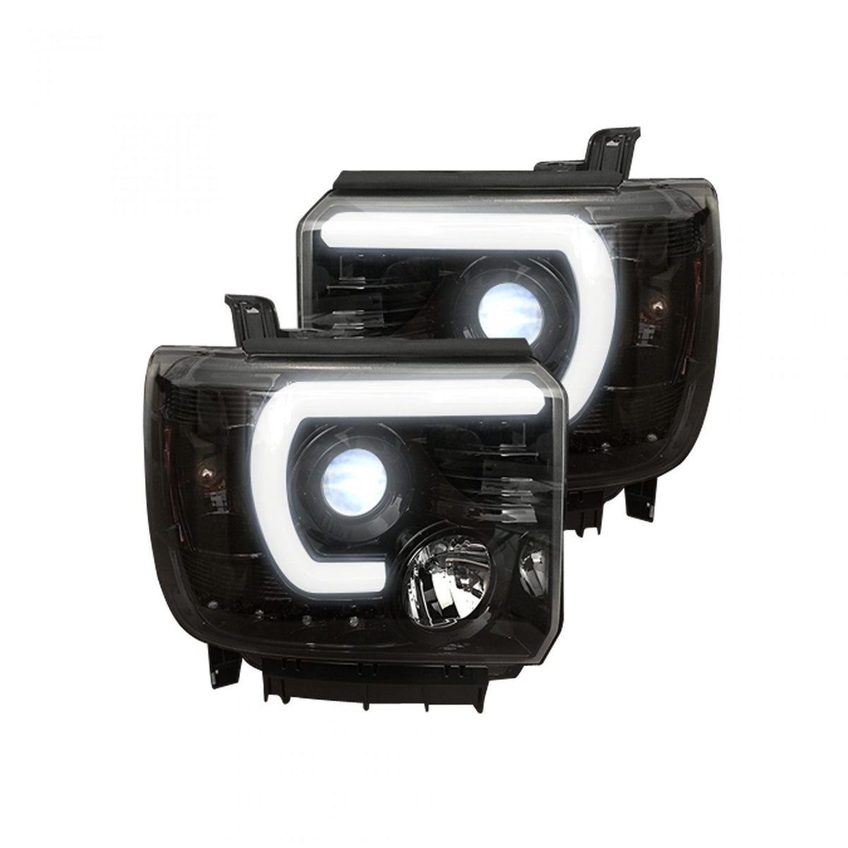 GMC Sierra 1500 14-18 &amp; 2500/3500 14-19 Projector Headlights Smooth OLED Halos &amp; DRL Smoked/Black