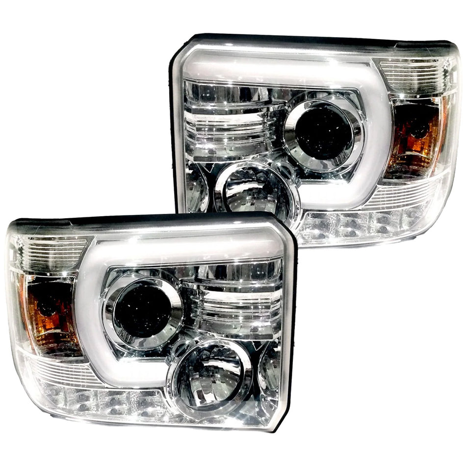 GMC Sierra & Denali 3500 15-19 Dually Projector Headlights w Smooth OLED DRLs & Halos in Clear/Chrome