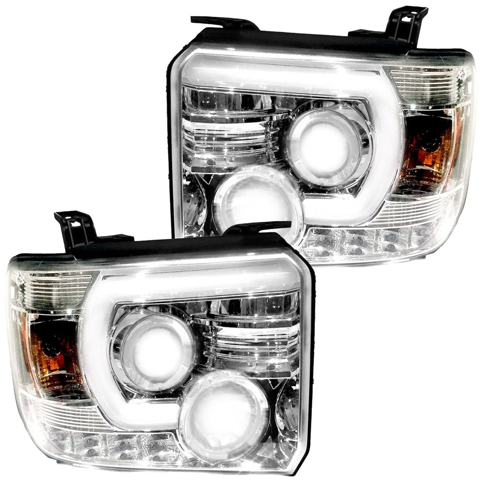 GMC Sierra & Denali 3500 15-19 Dually Projector Headlights w Smooth OLED DRLs & Halos in Clear/Chrome