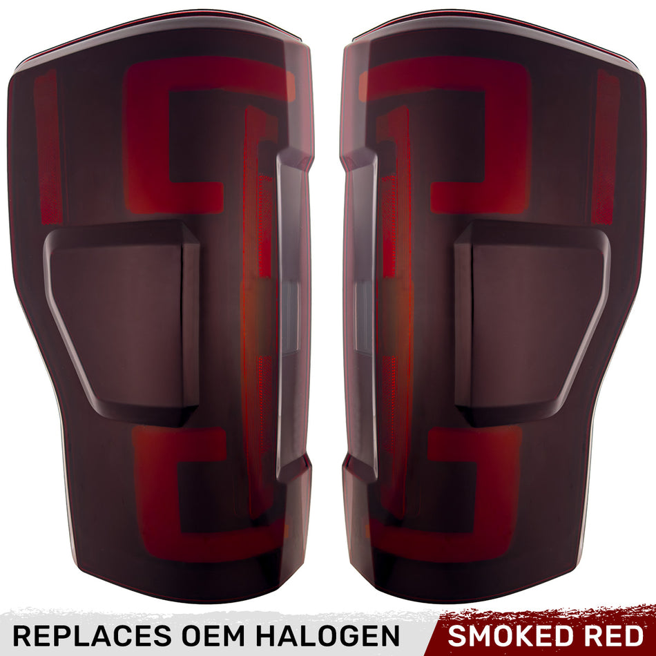 Ford Super Duty F250/350/450/550 17-19 (Replaces OEM Halogen) Tail Lights OLED Dark Red Smoked