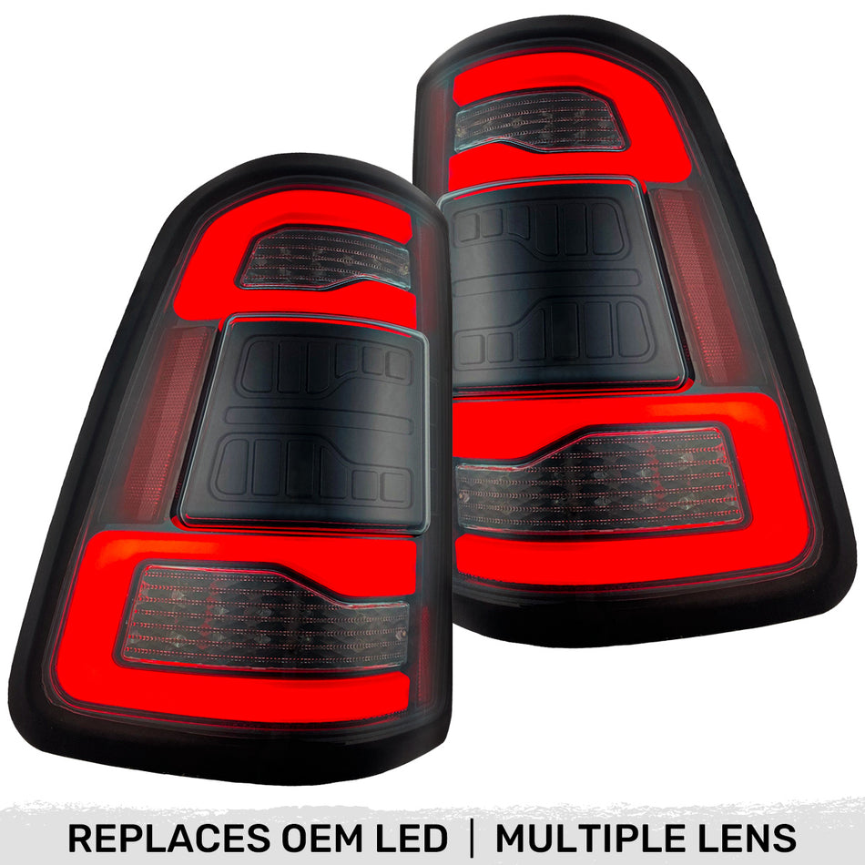 Dodge RAM 2500/3500 19-25 Ultra Bright OLED Tail Lights w/ Scanning Red Turn Signals (Replaces OEM LED Tail Lights Only with BLIS) - Multiple Lens
