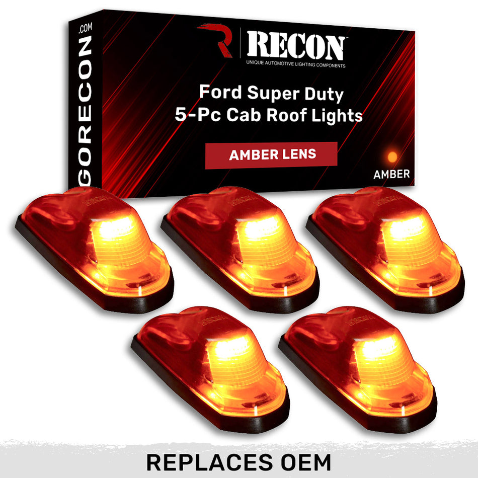 Ford Super Duty 17-22 (5-Piece Set) Set Amber Lens with Amber High-Power LEDs - (Attn: This cab light kit replaces OEM factory installed cab roof lights)