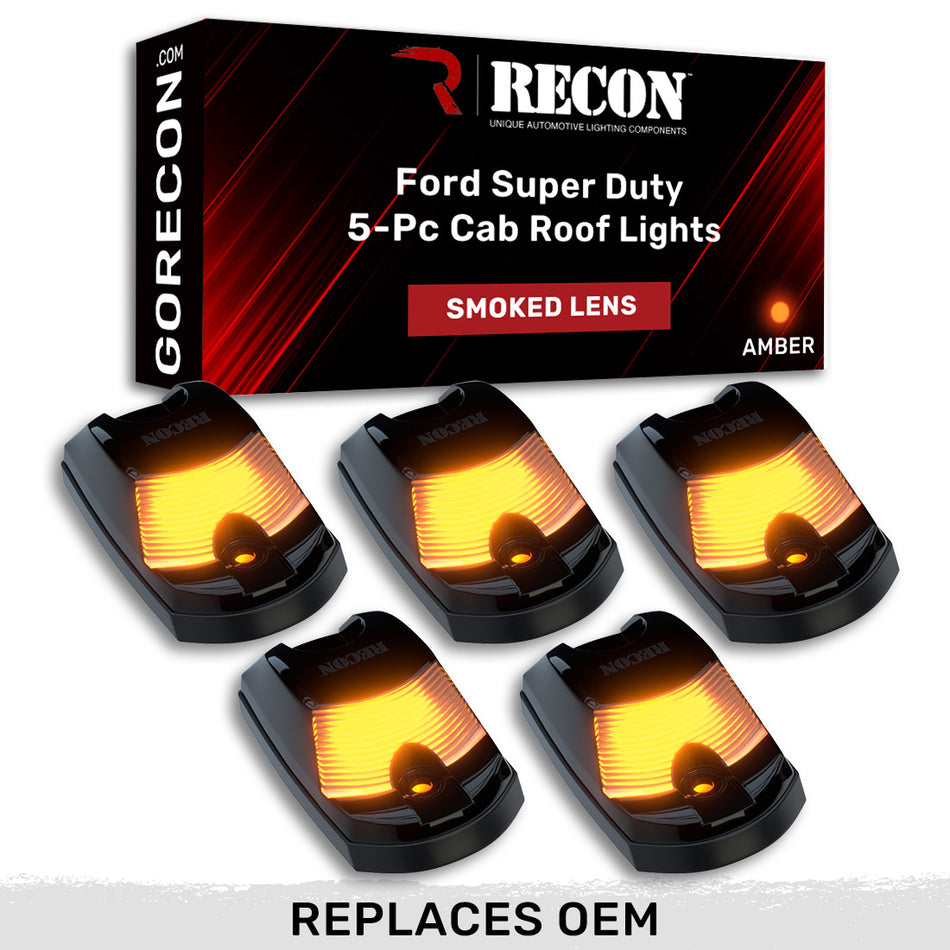 Ford Super Duty 17-22 (5-Piece Set) LED Cab Roof Light Kit with Smoked Lens & Amber LEDs - (Attn: This cab light kit replaces OEM factory installed cab roof lights)