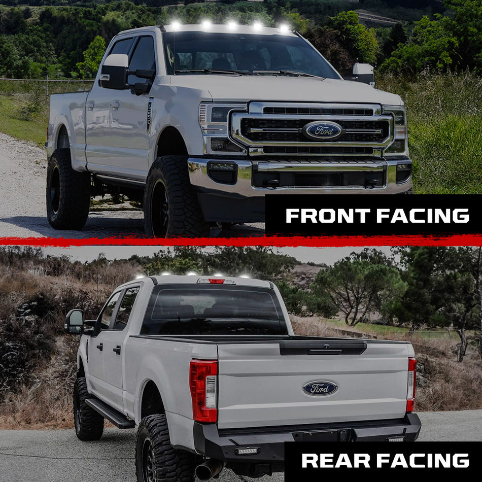 Ford Super Duty 17-22 5 Piece Cab Roof Light Set 2-Way Front & Rear Facing Ultra High-Power LEDs Multiple Lens & Colors - (Attn: This cab light kit replaces OEM factory installed cab roof lights)