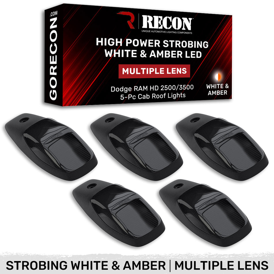 Dodge RAM HD 2500/3500 19-24 5-Piece Cab Roof Light Kit Strobe LED White & Amber - Multiple Lens