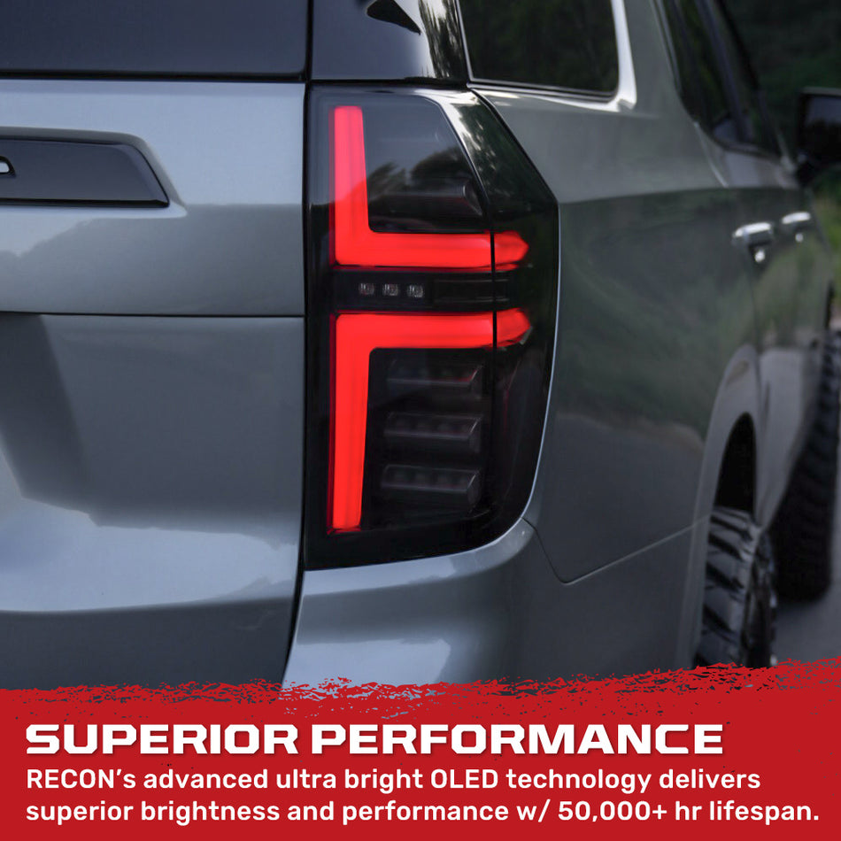 Chevy Tahoe & Suburban 21-24 OLED TAIL LIGHTS with LED Startup Sequence & AMBER OLED Turn Signals - Smoked Lens