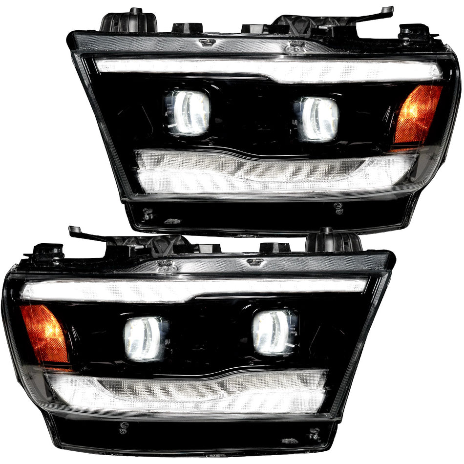 Dodge RAM 1500 19-23 5th Gen - Projector Headlights OLED DRL & Scanning Switchback LED Signals - Smoked or Clear Lens