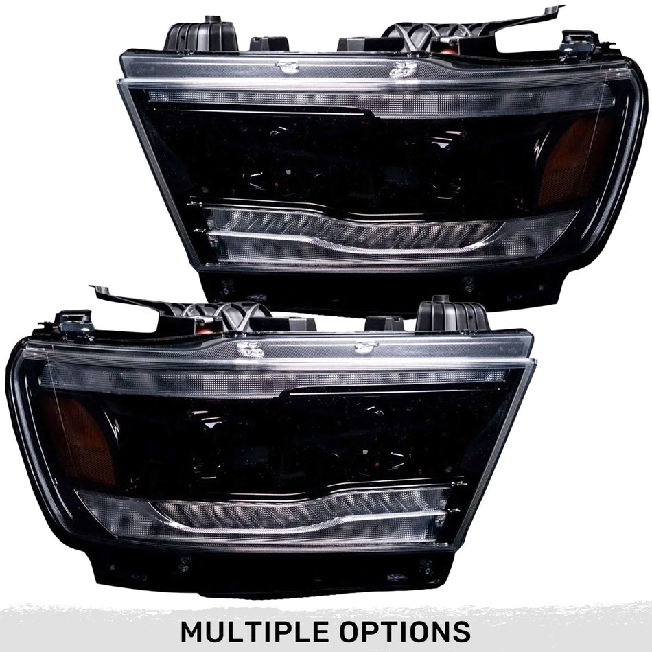 Dodge RAM 1500 19-23 5th Gen LED Projector Headlights OLED DRL Scanning Switchback LED Signals - Smoked or Clear Lens