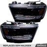 Dodge RAM 1500 19-24 5th Gen LED Projector Headlights OLED DRL Scanning Switchback LED Signals (Replaces Factory/OEM Halogen Only) - Multiple Styles - SMOKED