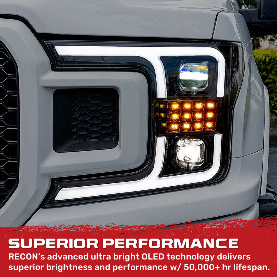 Ford F150 18-20 Projector Headlights OLED DRL Scanning LED Turn Signals (Replaces Factory Halogen Headlights) - Smoked or Clear Lens