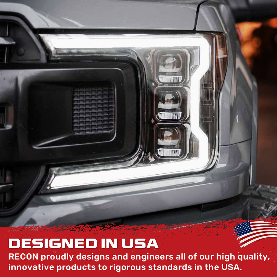 Ford F150 18-20 LED Projector Headlights OLED DRL Scanning LED Turn Signals (Replaces Factory Halogen Headlights) - Smoked or Clear Lens