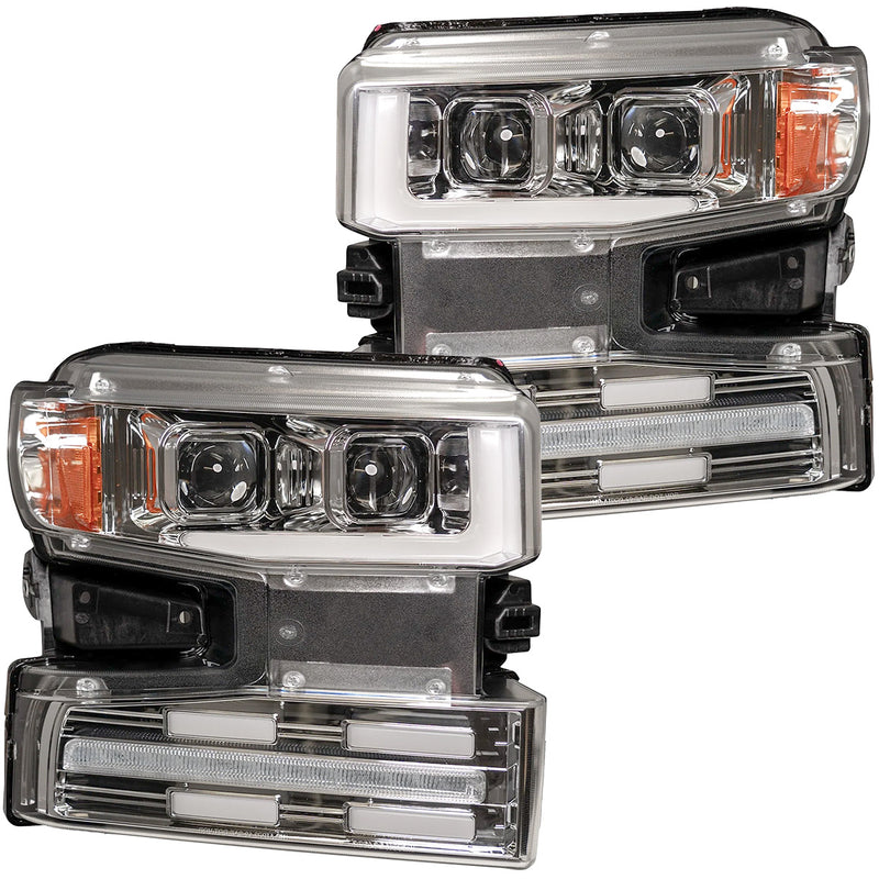 RECON Truck Accessories Projector Headlights with OLED Halos & DRL, Clear/Chrome Lens for 2019-2021 (4th Gen / pre-refresh) Chevrolet Silverado 1500 (5.3L V8, 6.2L V8, 2.7L Turbo I4)