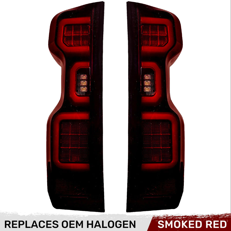 Chevy Silverado 1500 19-23 (Replaces OEM Halogen Tail Lights ONLY) Tail Lights OLED Red Smoked