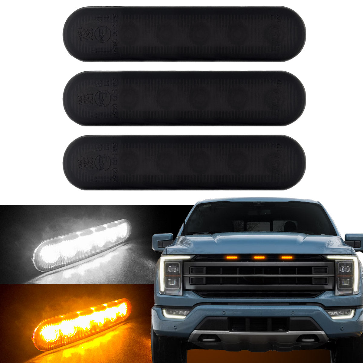 Universal 3-Pc Front Grille High Power Switchable Amber or White LED R ...
