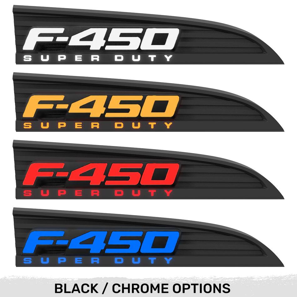 Ford F450 11-16 Illuminated Emblems Black or Chrome in White, Amber, Red & Blue