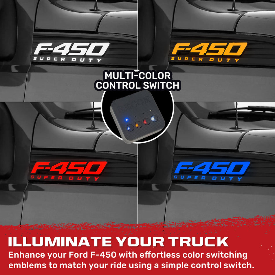Ford F450 11-16 Illuminated Emblems Black or Chrome in White, Amber, Red & Blue