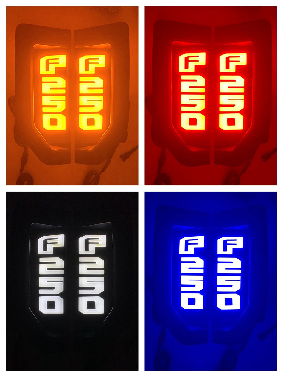 Ford F250 SUPERDUTY 17-22 Illuminated Emblems in Chrome with Amber, Red, White & Blue LED