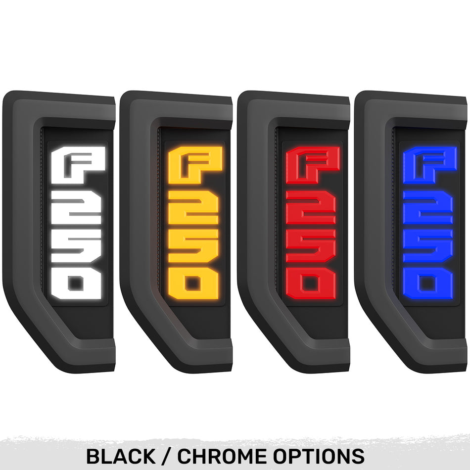 Ford F250 17-22 Illuminated Emblems Black or Chrome with Multiple Color Options LED