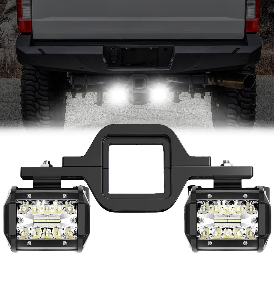 2" Universal Tow Hitch Mount Bracket w/ 2-Piece 60W LED Light Pods for Backup/Reverse Lights