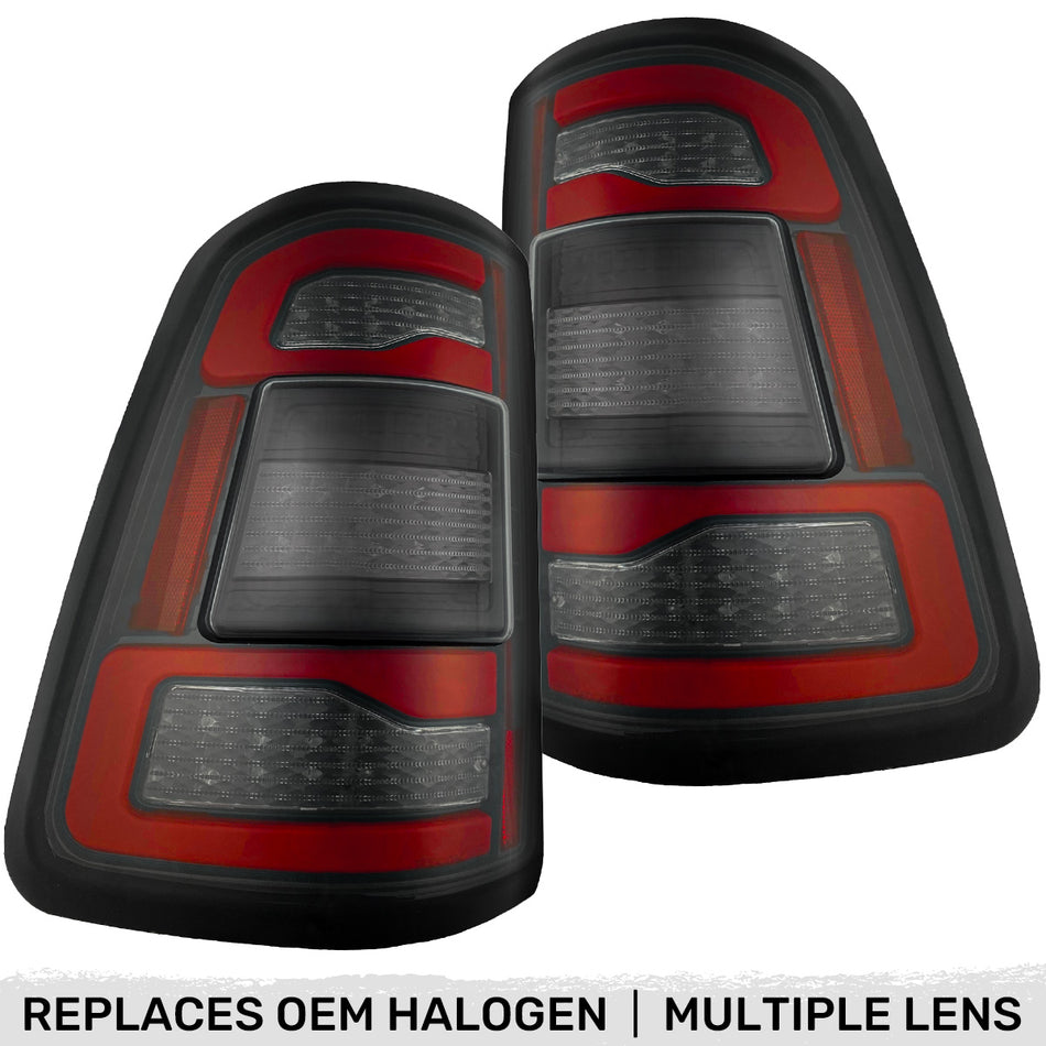 Dodge RAM 2500/3500 19-25 Ultra Bright OLED Tail Lights w/ Scanning Amber Turn Signals (Replaces OEM Halogen Tail Lights Only) - Multiple Lens