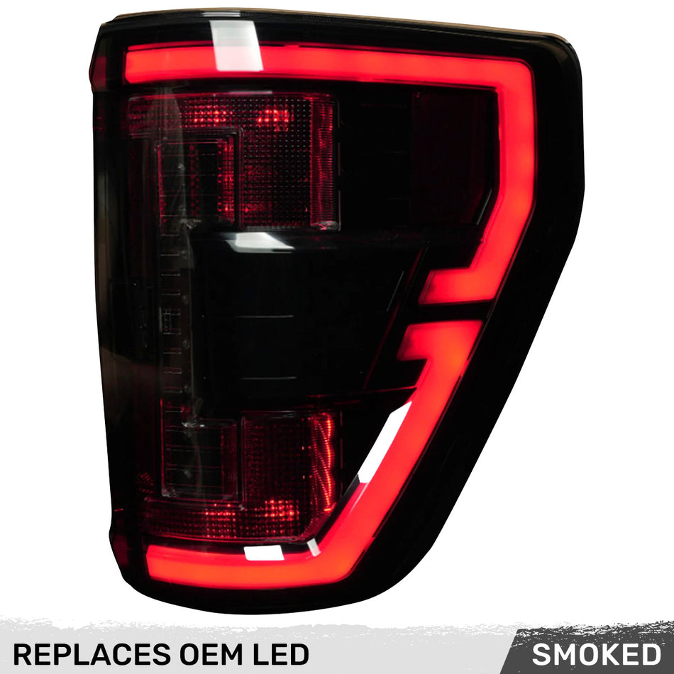 Ford F150 & Ford RAPTOR 21-23 (Attn: This Part ONLY Replaces OEM Factory Installed LED Style Tail Lights w/ Blind Spot Warning System aka BLIS) OLED TAIL LIGHTS - Smoked Lens