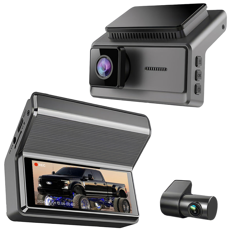 Universal 2K WiFi Dual Dash Camera DVR – 2K Front & 1080P Rear Camera App Control, Night Vision & 24-Hour Remote Monitoring