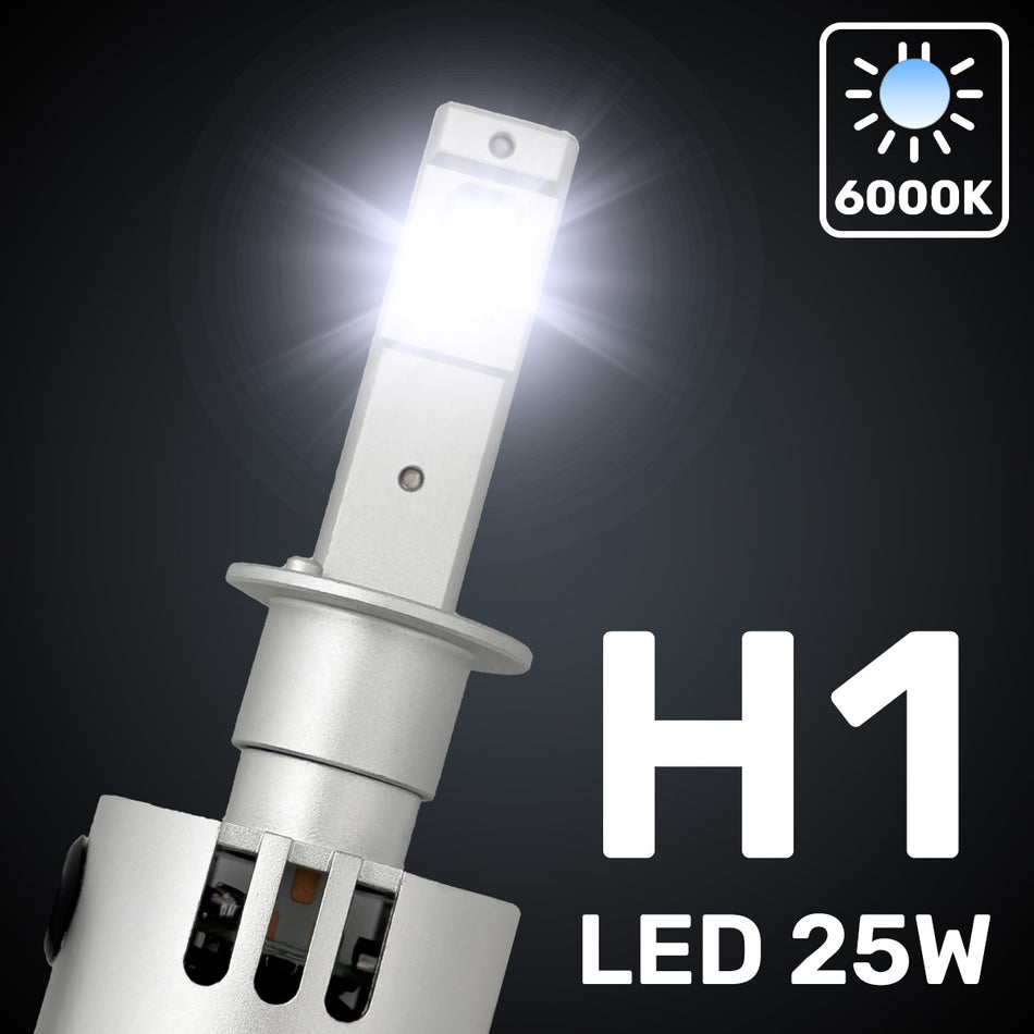 H1 12V High Power LED Headlight Bulbs 25-Watt (Single Beam) Ballast Free - 6000K Color