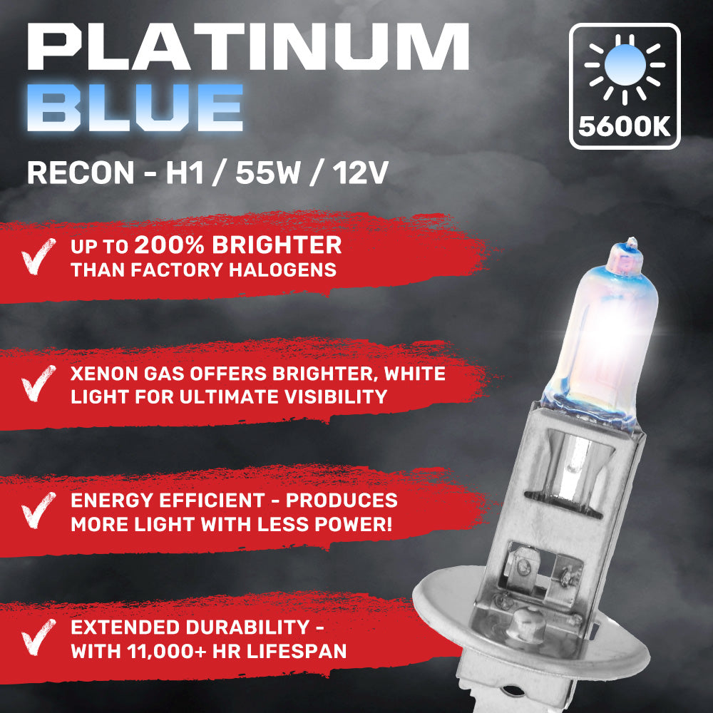 2 X H1 12V 55W Halogen Headlight Bulbs – White/Blue 4500K – CT Auto Parts