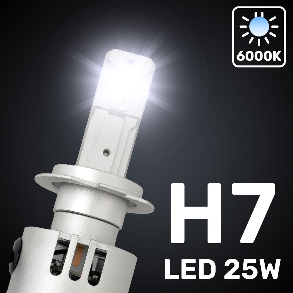 H7 12V High Power LED Headlight Bulbs 25-Watt (Single Beam) Ballast Free - 6000K Color