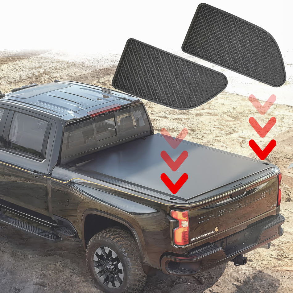 GMC 19-26 Sierra 1500 & Chevy Silverado 1500, 2500, 3500 Protective 2-PC Heavy-Duty Rear Bed Rail Stake Pocket Cover Plugs - Black