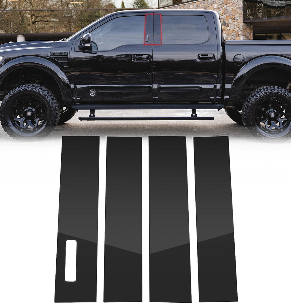Ford F150 15-21 Protective Side Window 4-PC Pillar Trim Covers with Keypad Cutout - High Gloss Black