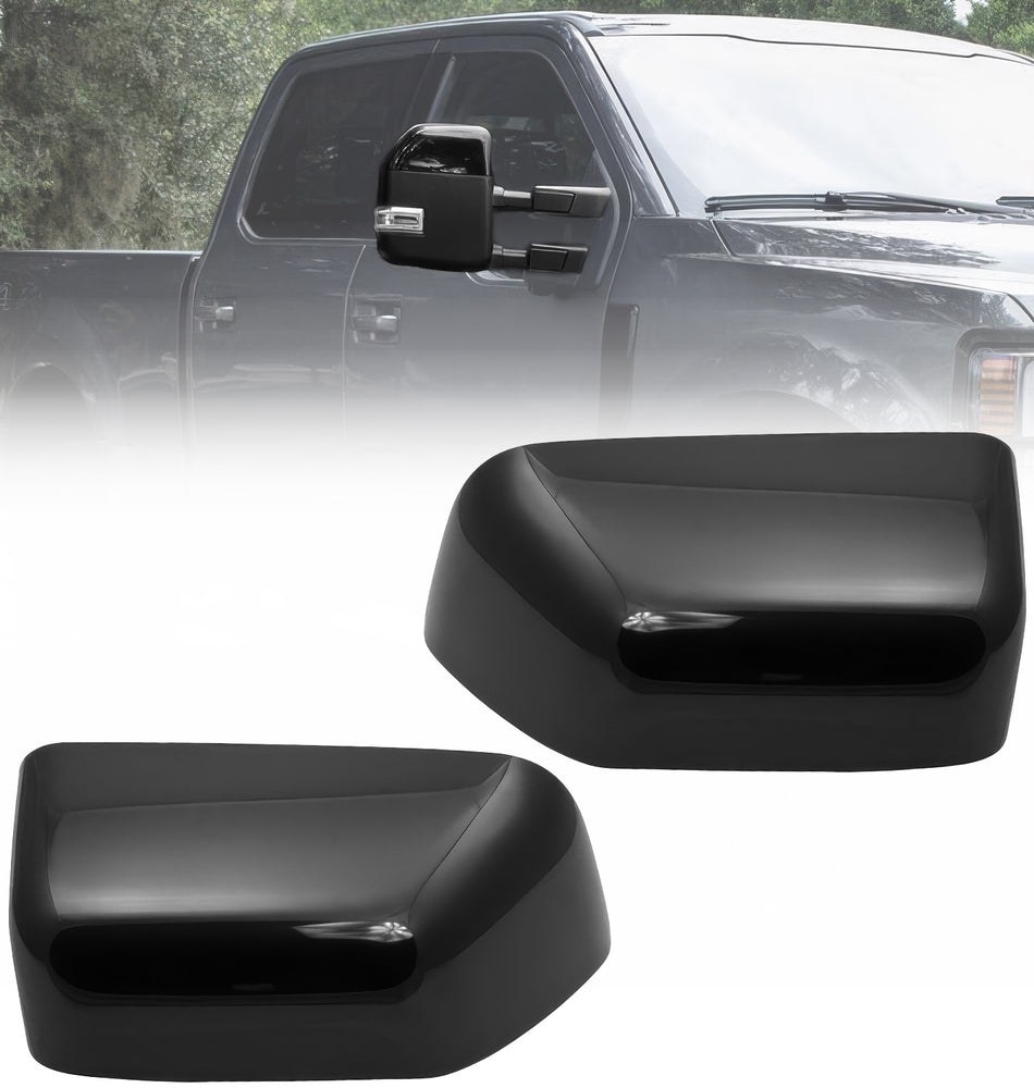 Ford 17-24 Super Duty F250 F350 F450 Durable ABS 2-Pc Kit Upgrade Replacement Towing Side Mirror Caps - Glossy Black