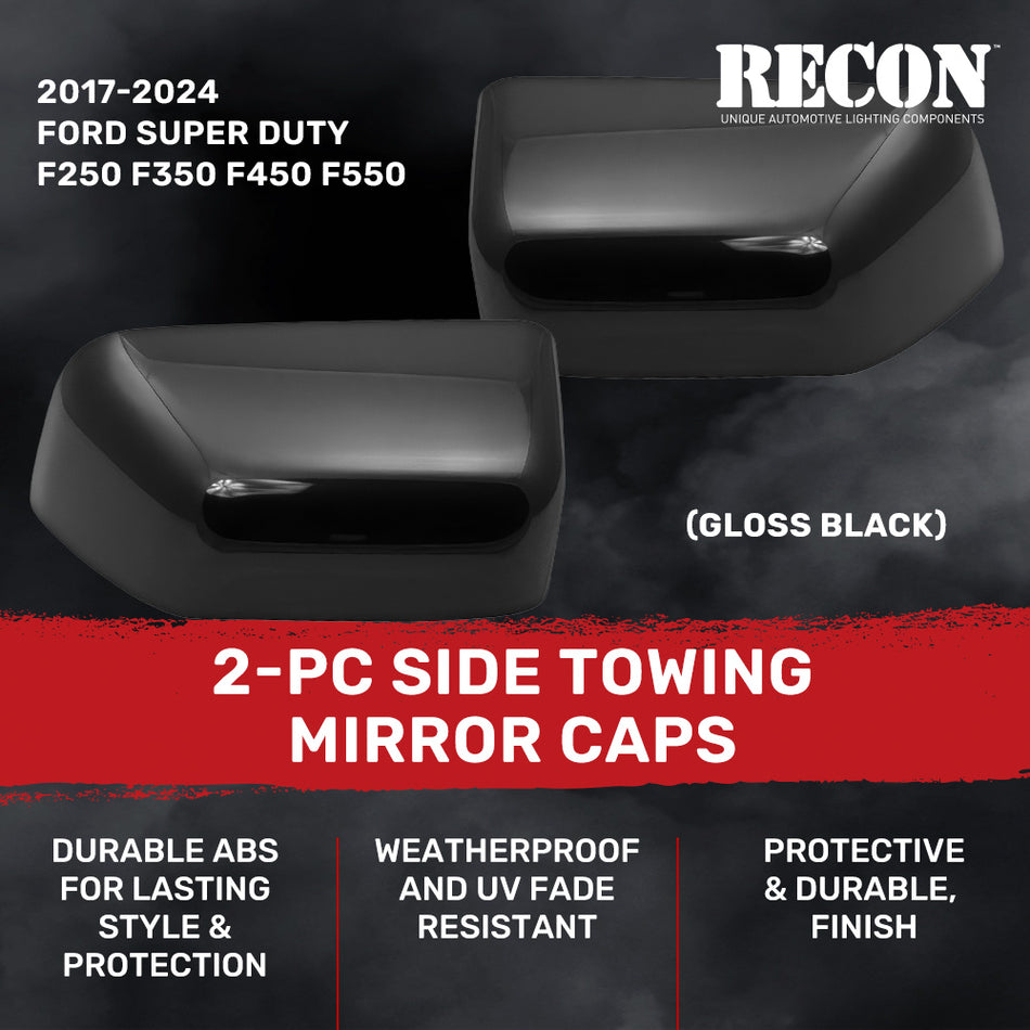 Ford 17-26 Super Duty F250 F350 F450 Durable ABS 2-Pc Kit Upgrade Replacement Towing Side Mirror Caps - Multiple Colors