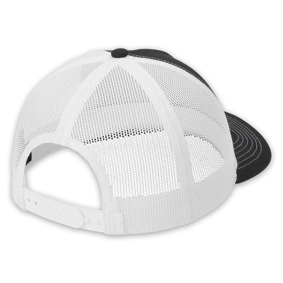 RECON "R" Trucker Snapback Hat - Black Front/White Mesh with Red Logo