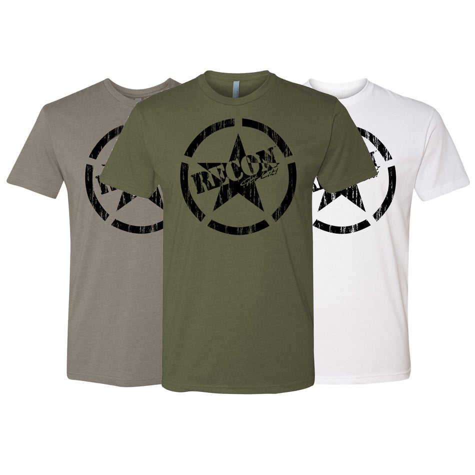 Short Sleeve RECON Army Star Black Logo T-Shirt in 3 colors